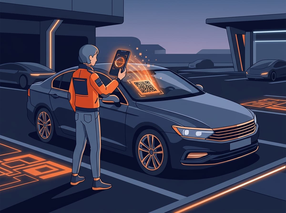 Person scanning CarSafe4U QR decal on car windshield